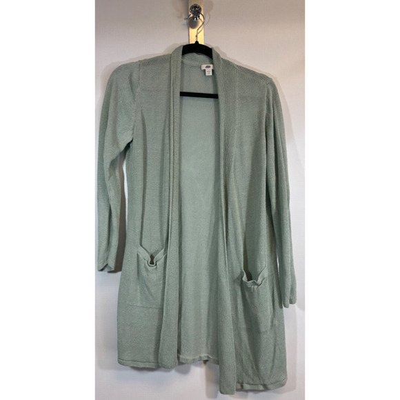 J Jill Sweater Womens MP Petite Cardigan Linen Blend Open Front Mint Pocket D50 - Picture 1 of 4